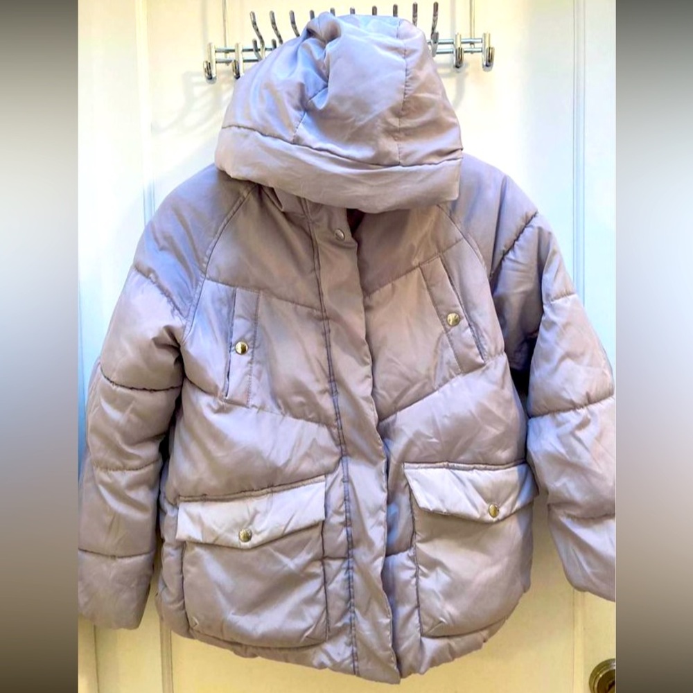 Zara Girls Fleece Lined Silver Puffa Parka Jacket